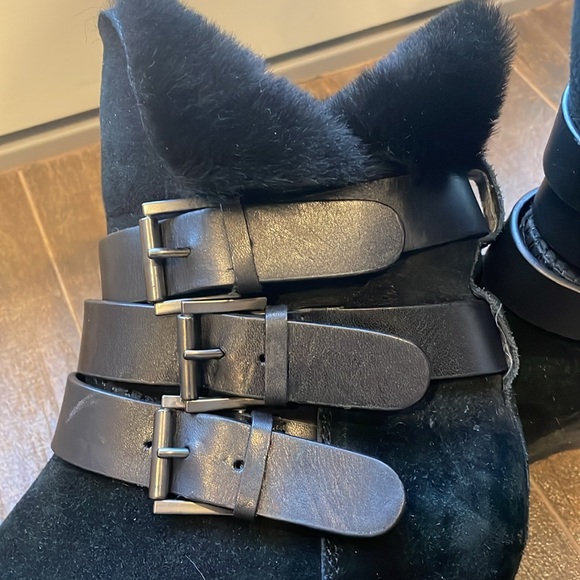 Ash Yes Boot Black Shearling and Suede with Hidden Wedge Size 5.5 - Picture 3 of 12